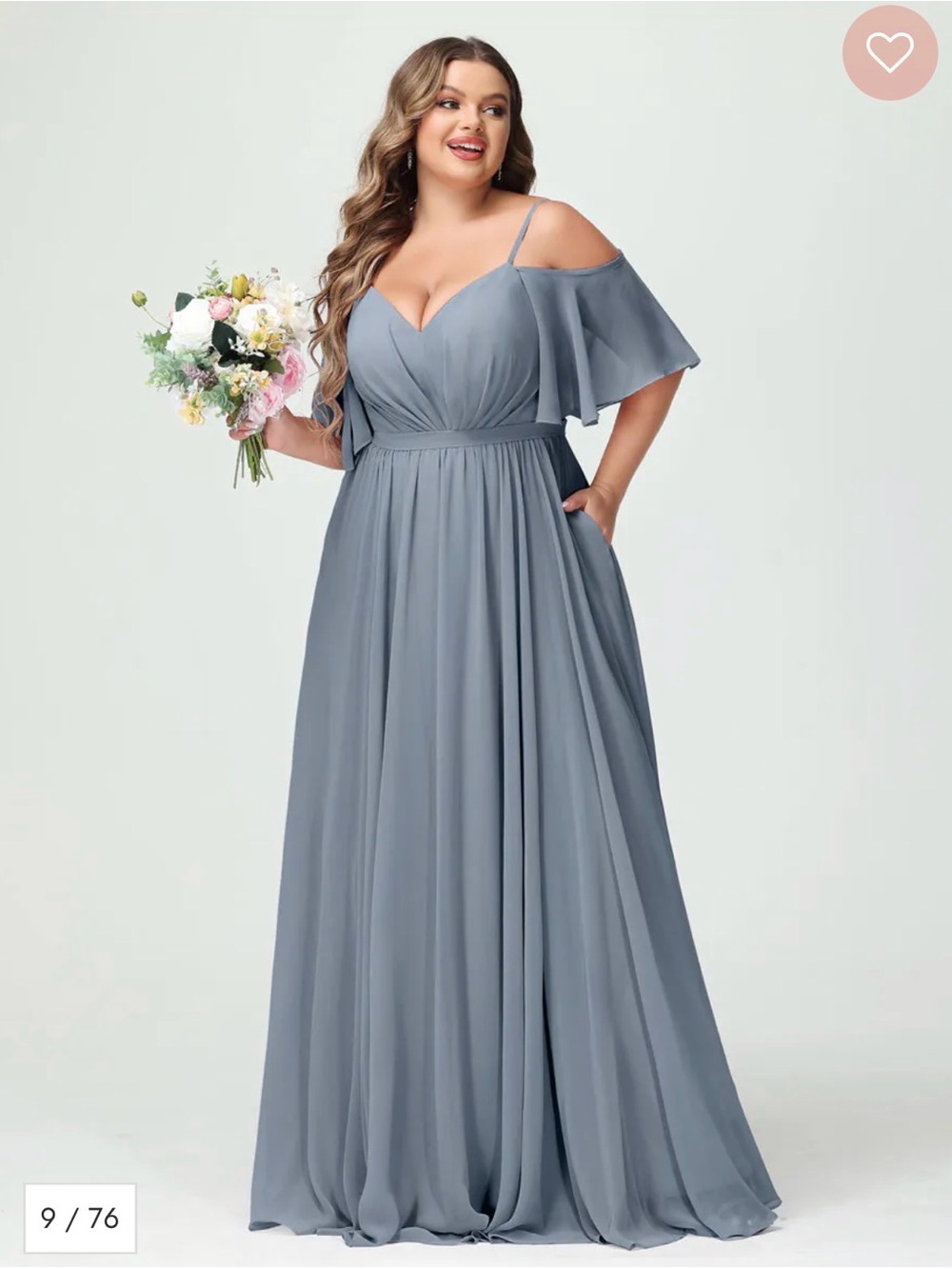 A-line/Princess Spaghetti Strap Half Sleeves Chiffon Bridesmaid Dress w/ Pockets
